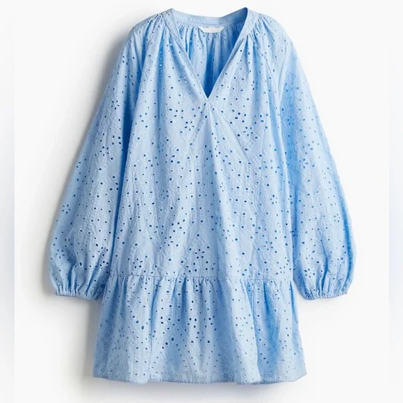 H&M | Dresses | Hm Light Blue Eyelet Mini Dress Size Medium M Nwt | Poshmark